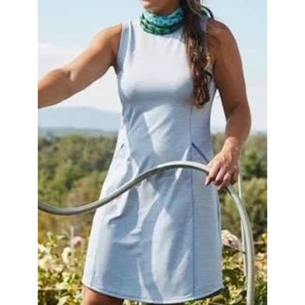 Duluth Pier Genius Tank Dress Womens Large Blue Striped UPF Stretch Quick Dry